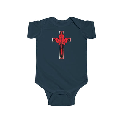 Faithfully Canadian – Short Sleeve Baby Onesie with Maple Cross