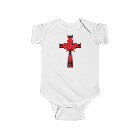 Faithfully Canadian – Short Sleeve Baby Onesie with Maple Cross
