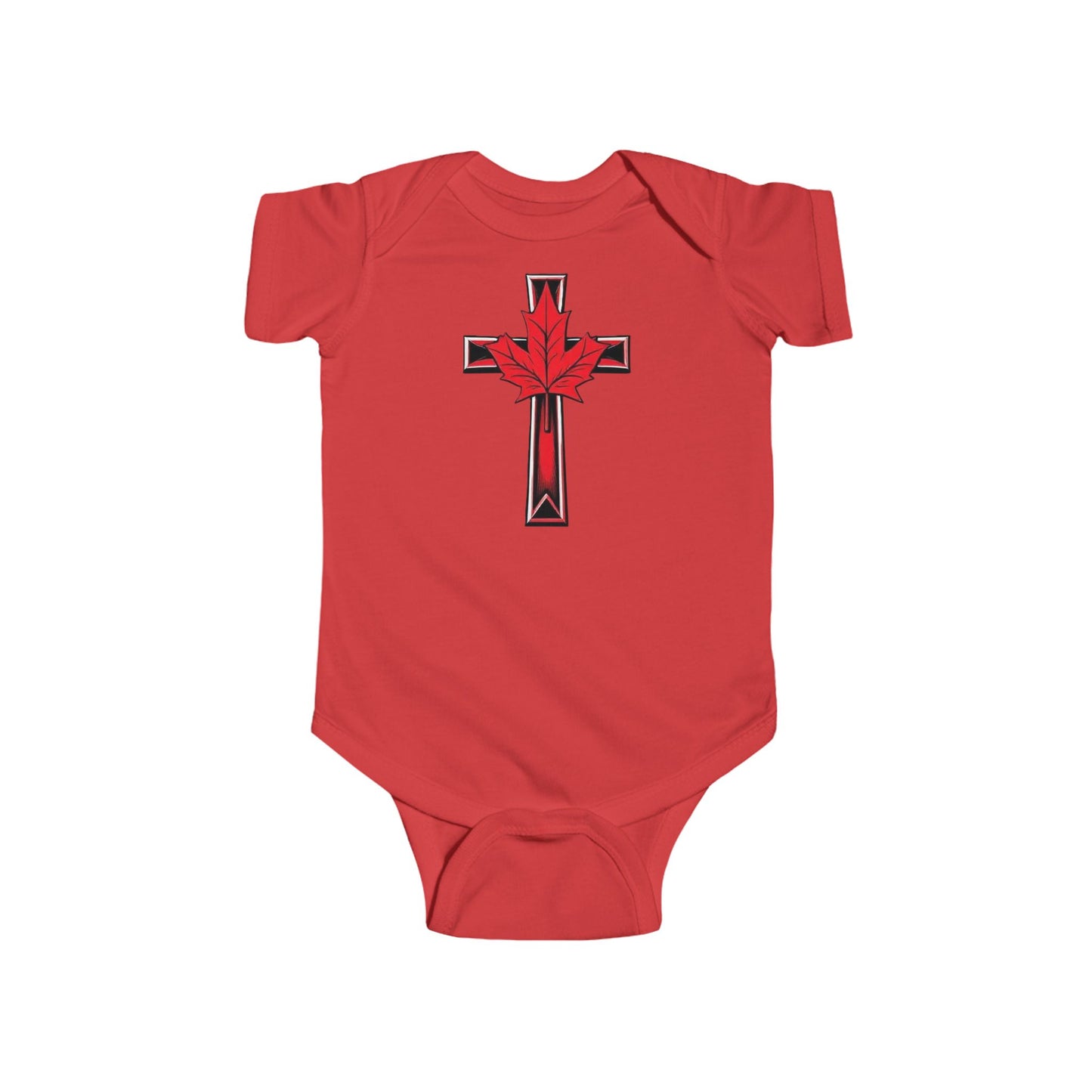 Faithfully Canadian – Short Sleeve Baby Onesie with Maple Cross