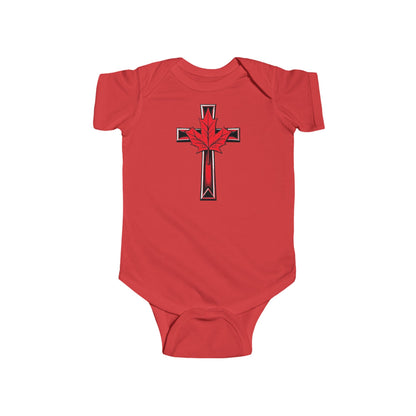 Faithfully Canadian – Short Sleeve Baby Onesie with Maple Cross