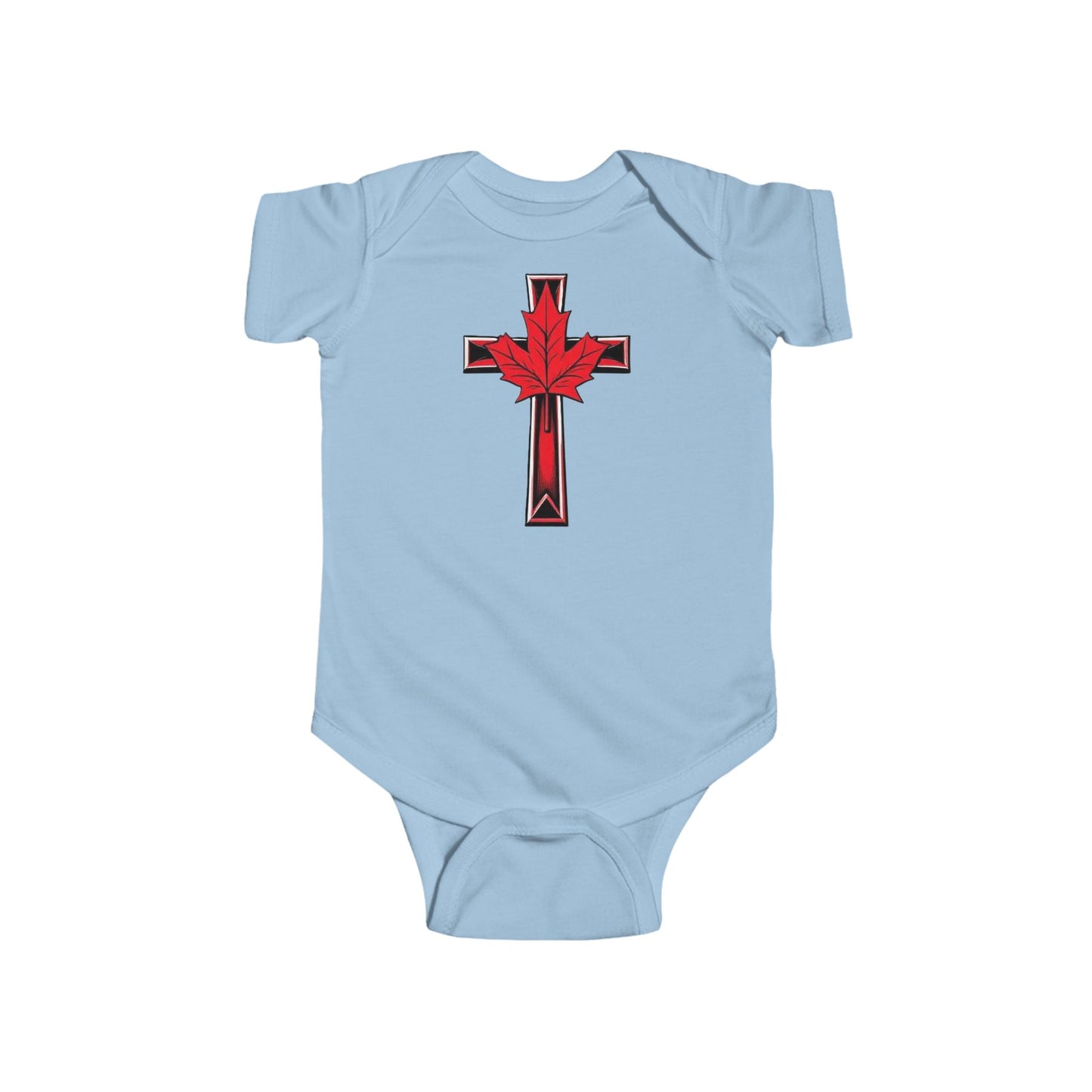 Faithfully Canadian – Short Sleeve Baby Onesie with Maple Cross