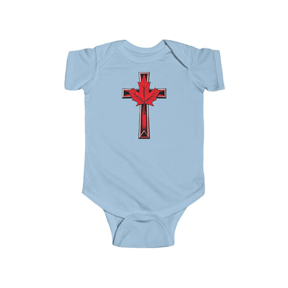 Faithfully Canadian – Short Sleeve Baby Onesie with Maple Cross