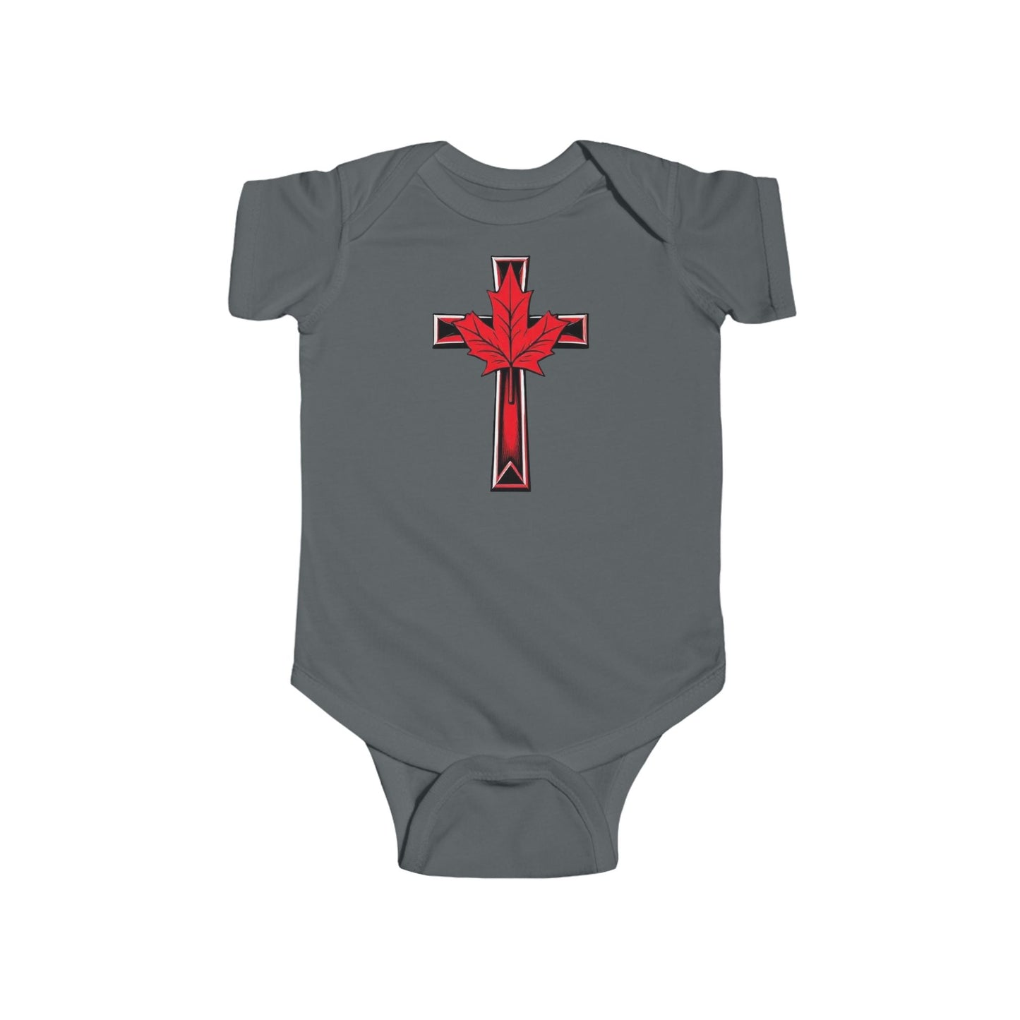 Faithfully Canadian – Short Sleeve Baby Onesie with Maple Cross