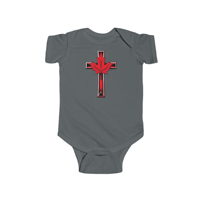 Faithfully Canadian – Short Sleeve Baby Onesie with Maple Cross