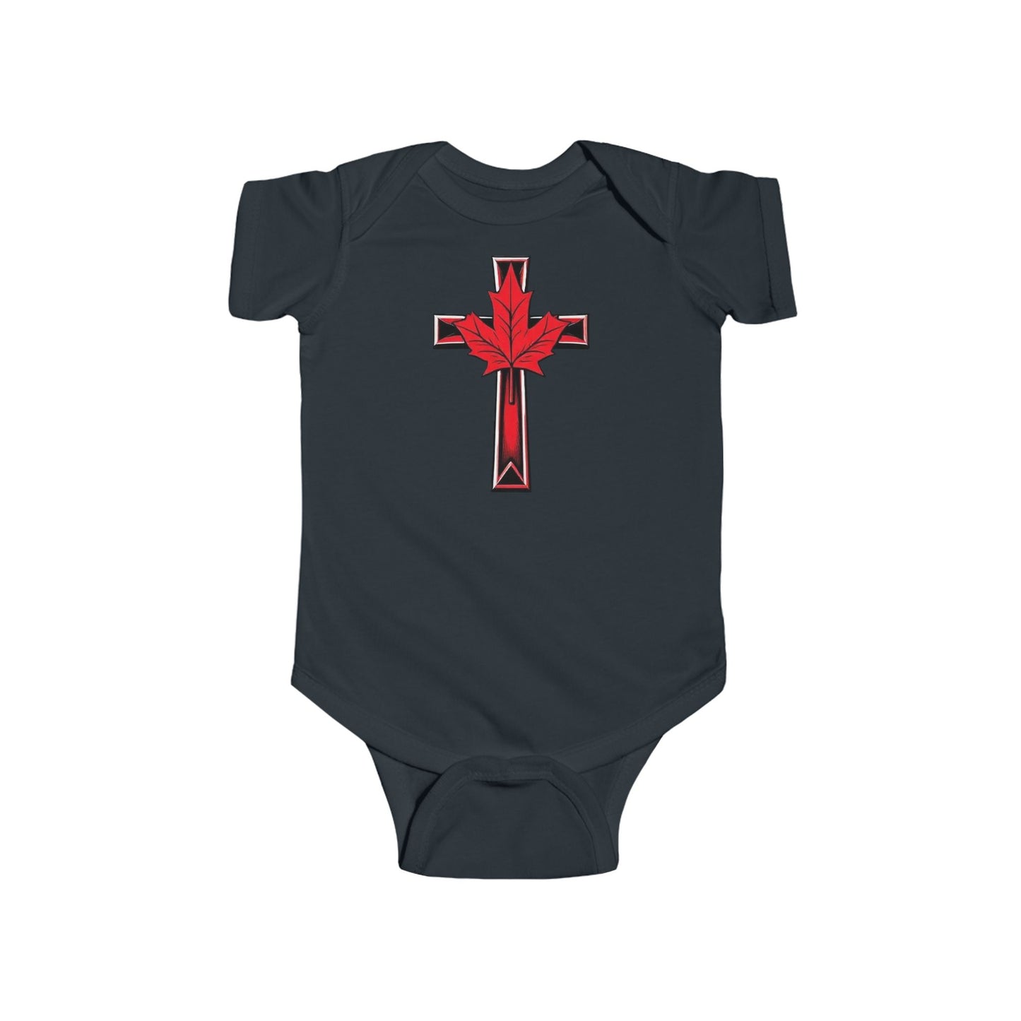 Faithfully Canadian – Short Sleeve Baby Onesie with Maple Cross