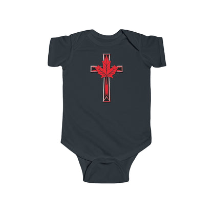 Faithfully Canadian – Short Sleeve Baby Onesie with Maple Cross