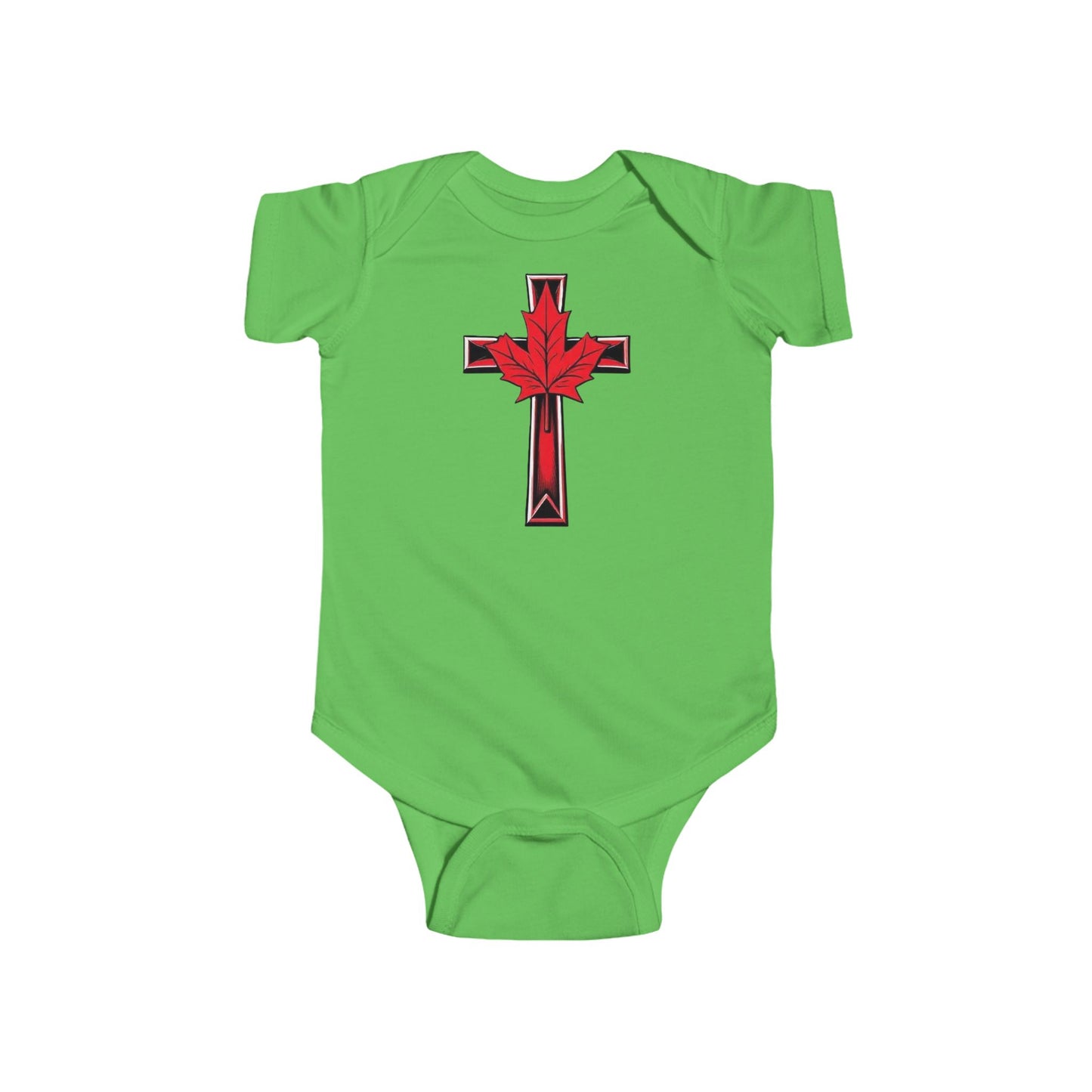 Faithfully Canadian – Short Sleeve Baby Onesie with Maple Cross