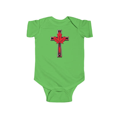 Faithfully Canadian – Short Sleeve Baby Onesie with Maple Cross