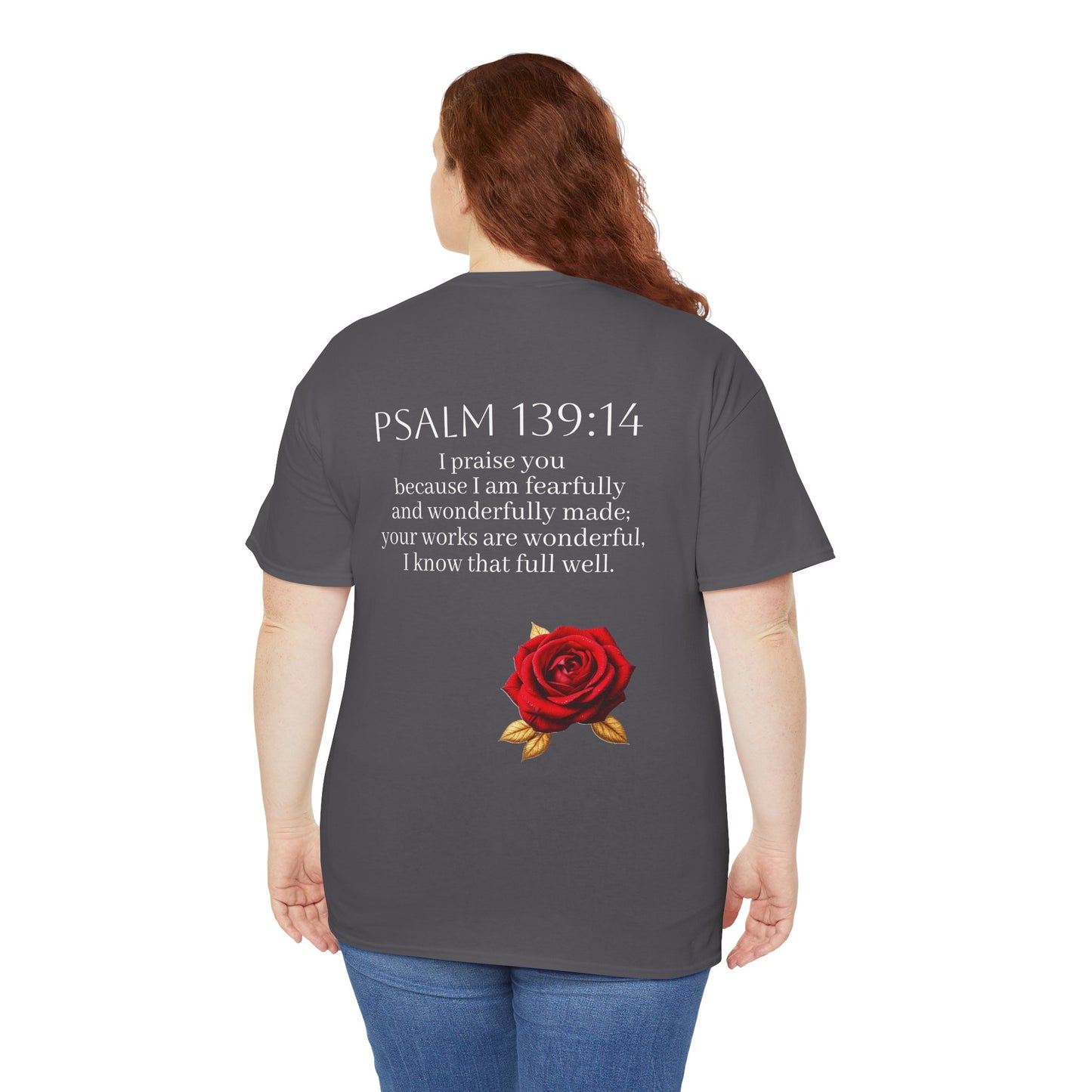 Handcrafted by God (Rose) - Woman's Christian T-Shirt (White Lettering)