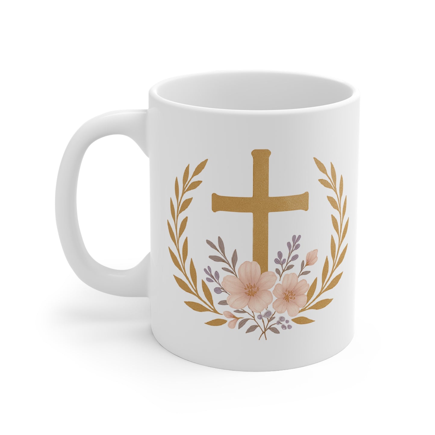 Golden Cross & Laurel Faith Mug – Victory in Christ