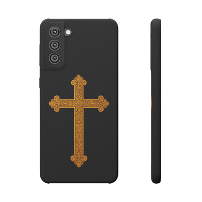 Black Samsung Snap Case – Gold Cross Design
