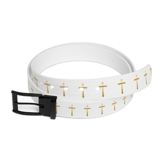 Crown of Light Belt in White – Gold Cross Pattern