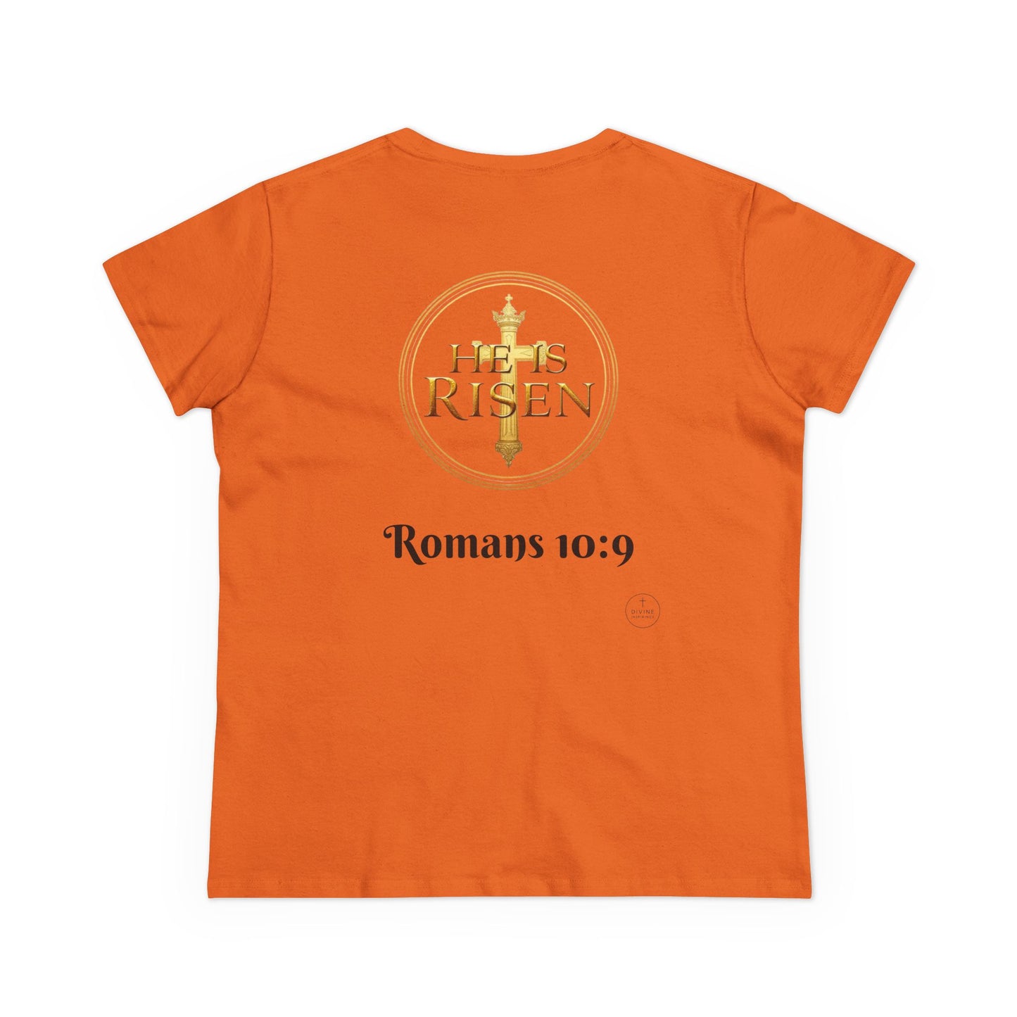 Women’s Romans 10:9 Christian T-Shirt – Jesus Is Lord & He Is Risen (Dark Lettering)