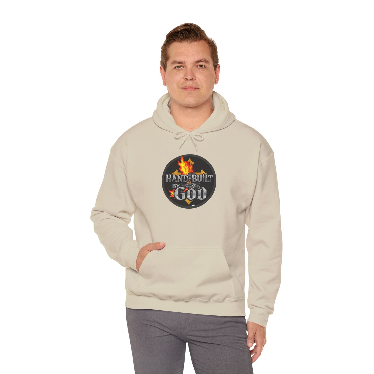 Hand Built By God - Bold Christian Men’s Hoodie