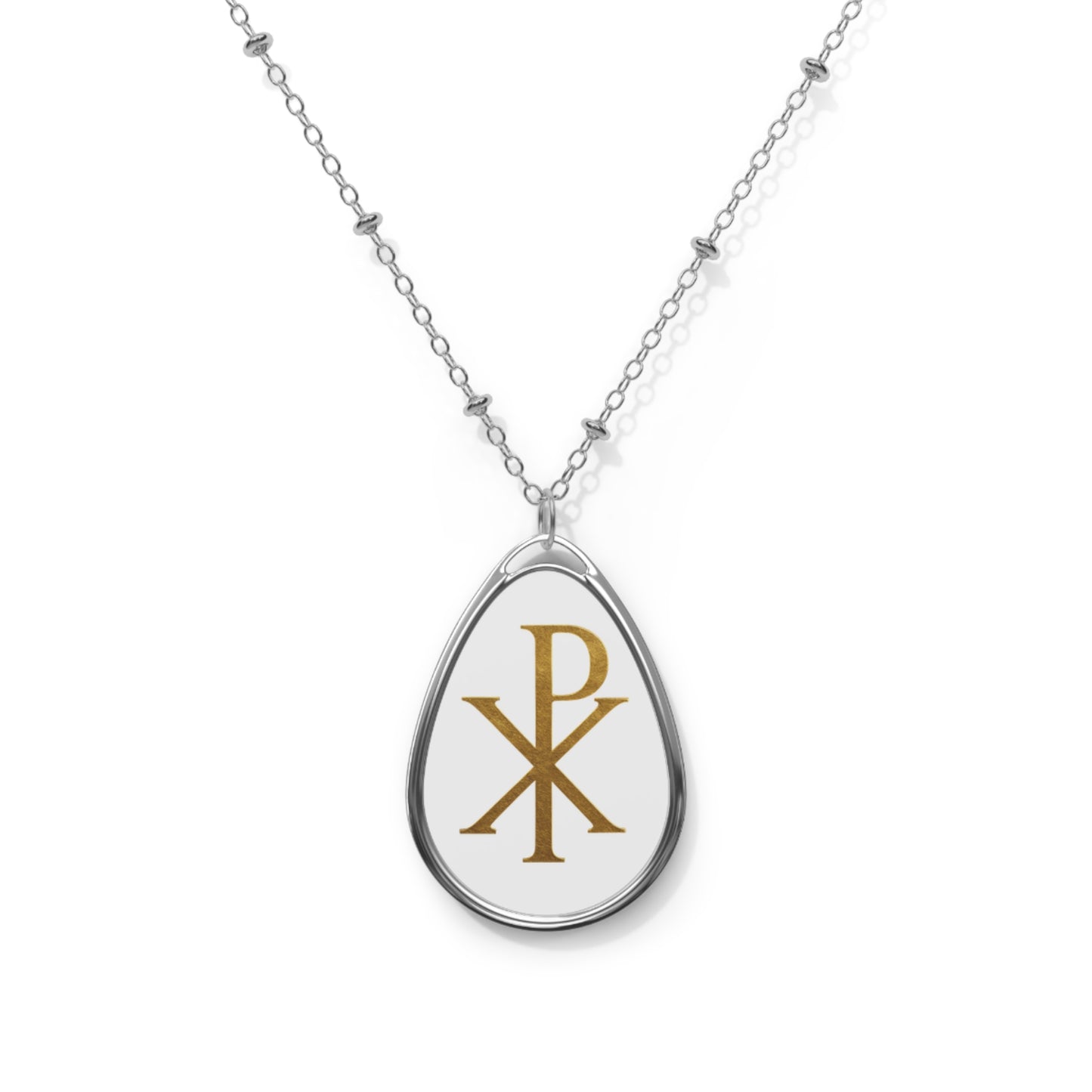 White Pendant with Golden Chi Rho – Elegant Christian Symbol