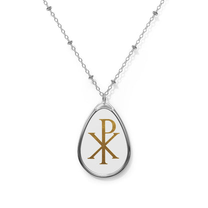 White Pendant with Golden Chi Rho – Elegant Christian Symbol