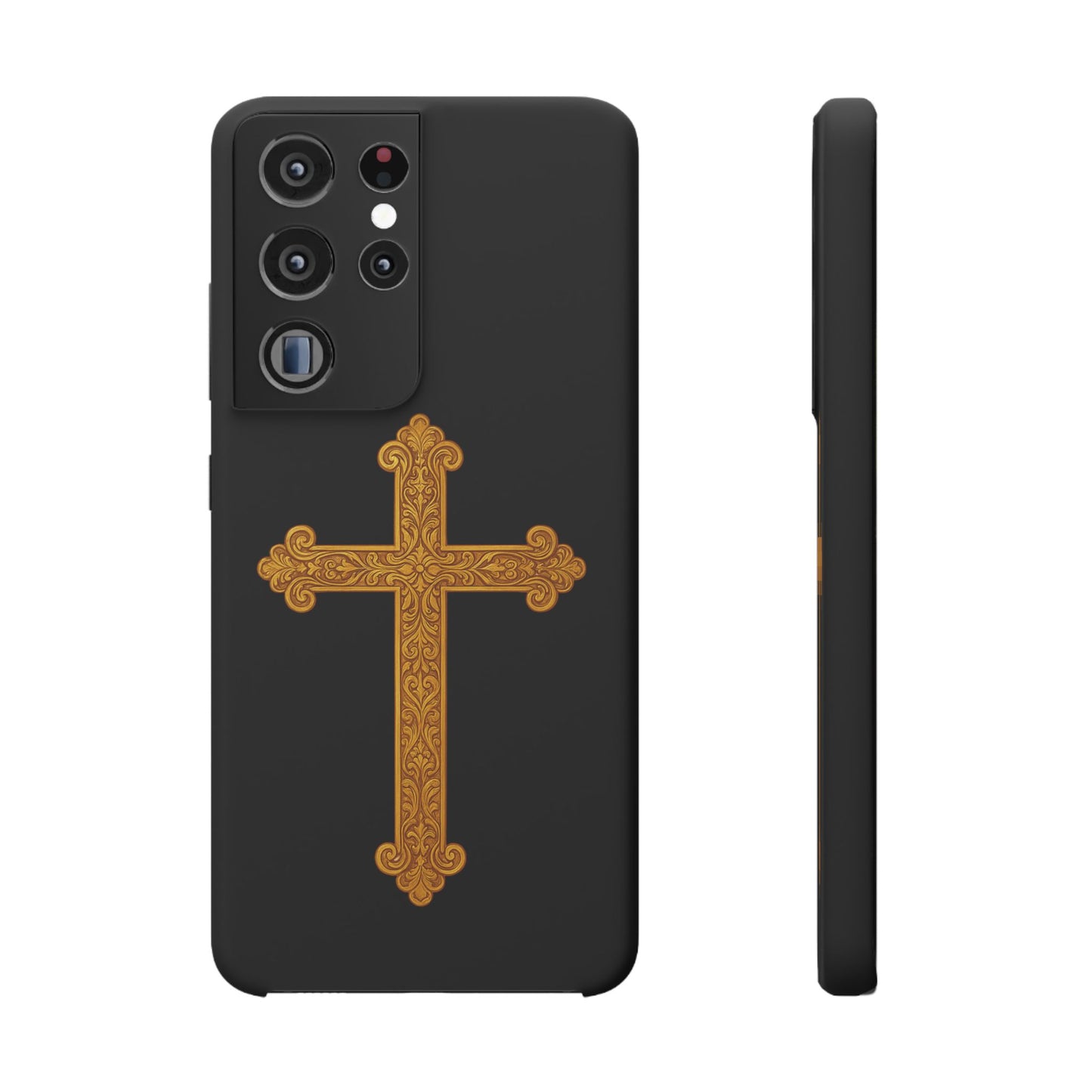 Black Samsung Snap Case – Gold Cross Design