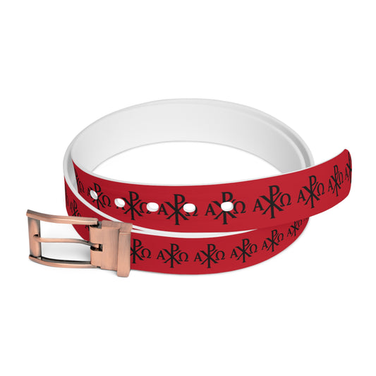 Eternal Order Belt in Red – Black Chi Rho with Alpha & Omega
