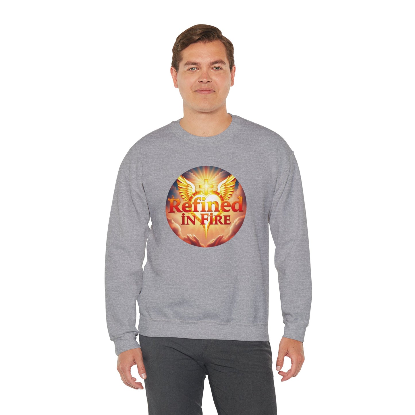 Men’s “Refined in Fire” Christian Sweatshirt – Bold Flame Design Pullover