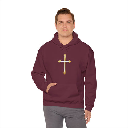 Men’s Gold Cross Hoodie – Bold Christian Faith Hoodie with Front & Back Design