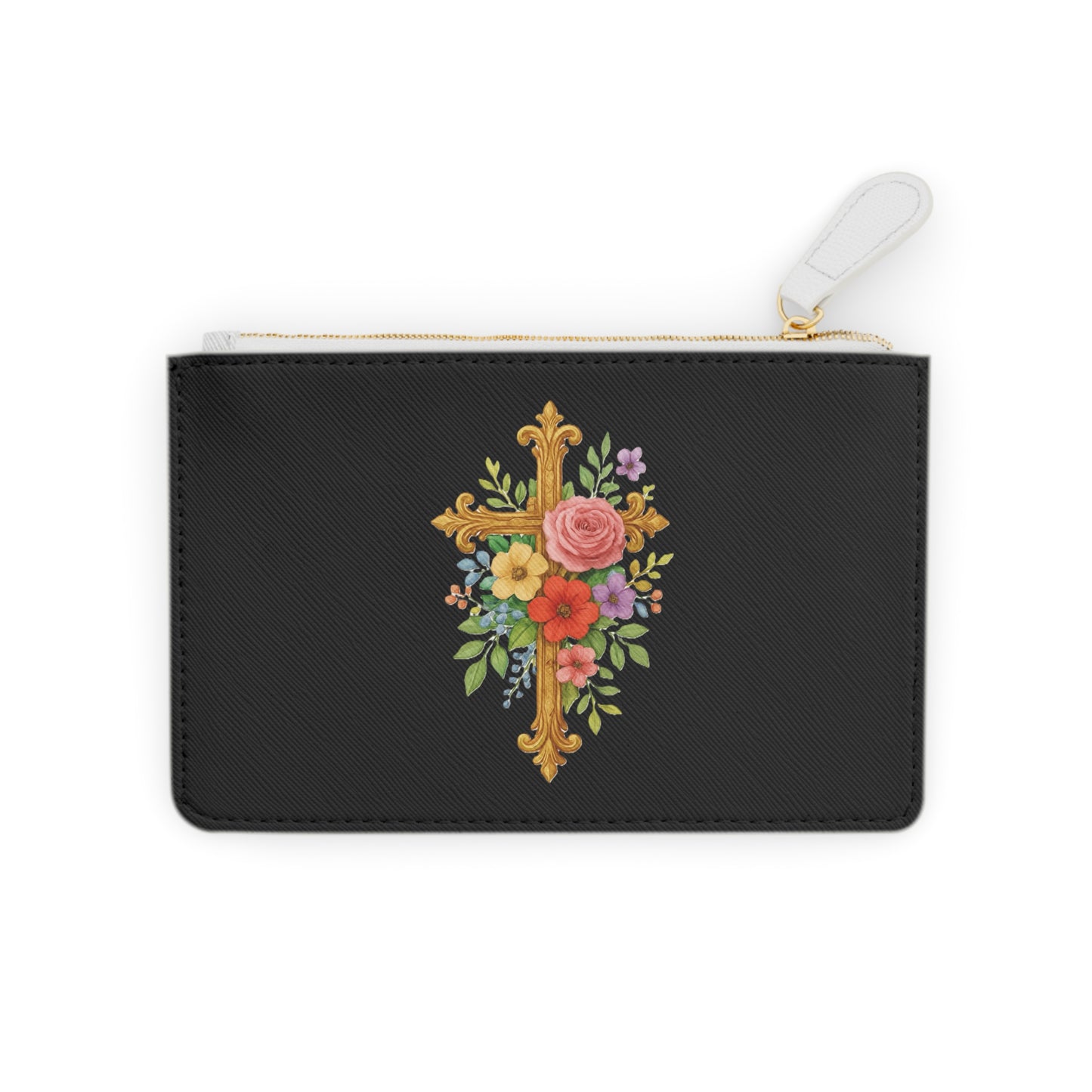 Blooming Faith Black Mini Clutch – Floral Cross Accent