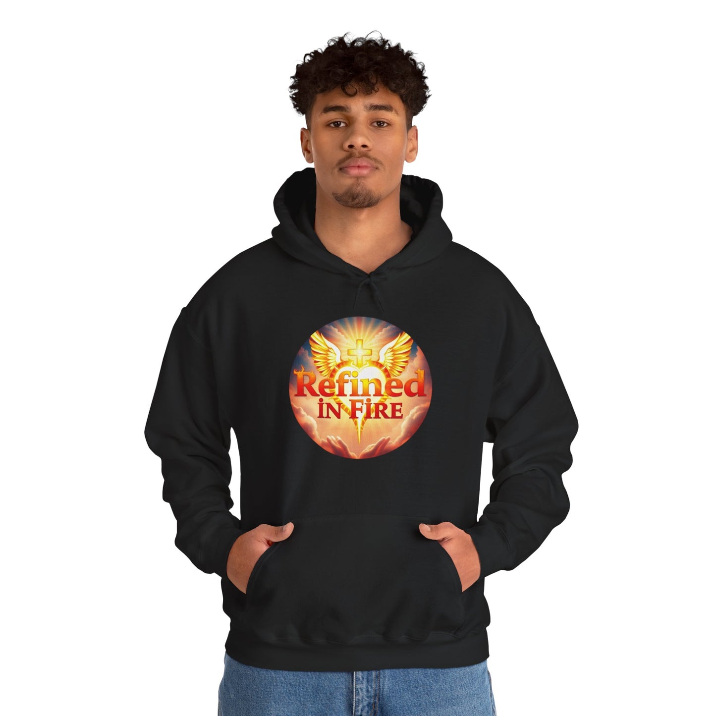 “Refined in Fire” Christian Hoodie – Bold Flame Design Faith Pullover