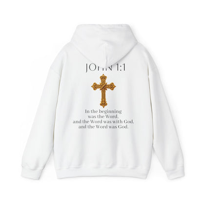 “The Word Eternal” – Women’s Christian Hoodie with Bold Dark Lettering (John 1:1)