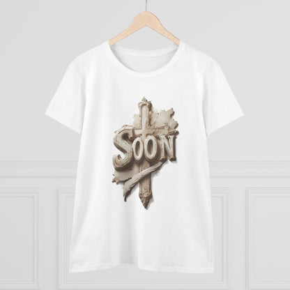 “Soon” Cross Women’s Christian Tee – Bold Faith Made Beautiful