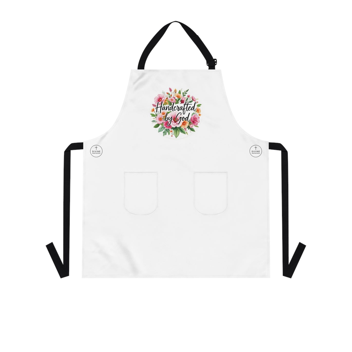 Handcrafted by God Floral Apron — Inspirational Kitchen Apron for Christian Crafters & Bakers