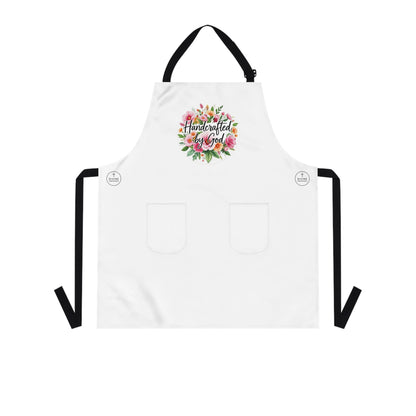 Handcrafted by God Floral Apron — Inspirational Kitchen Apron for Christian Crafters & Bakers