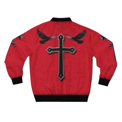 Faithful Guardians – Cross & Crows Men’s Bomber Jacket in Red