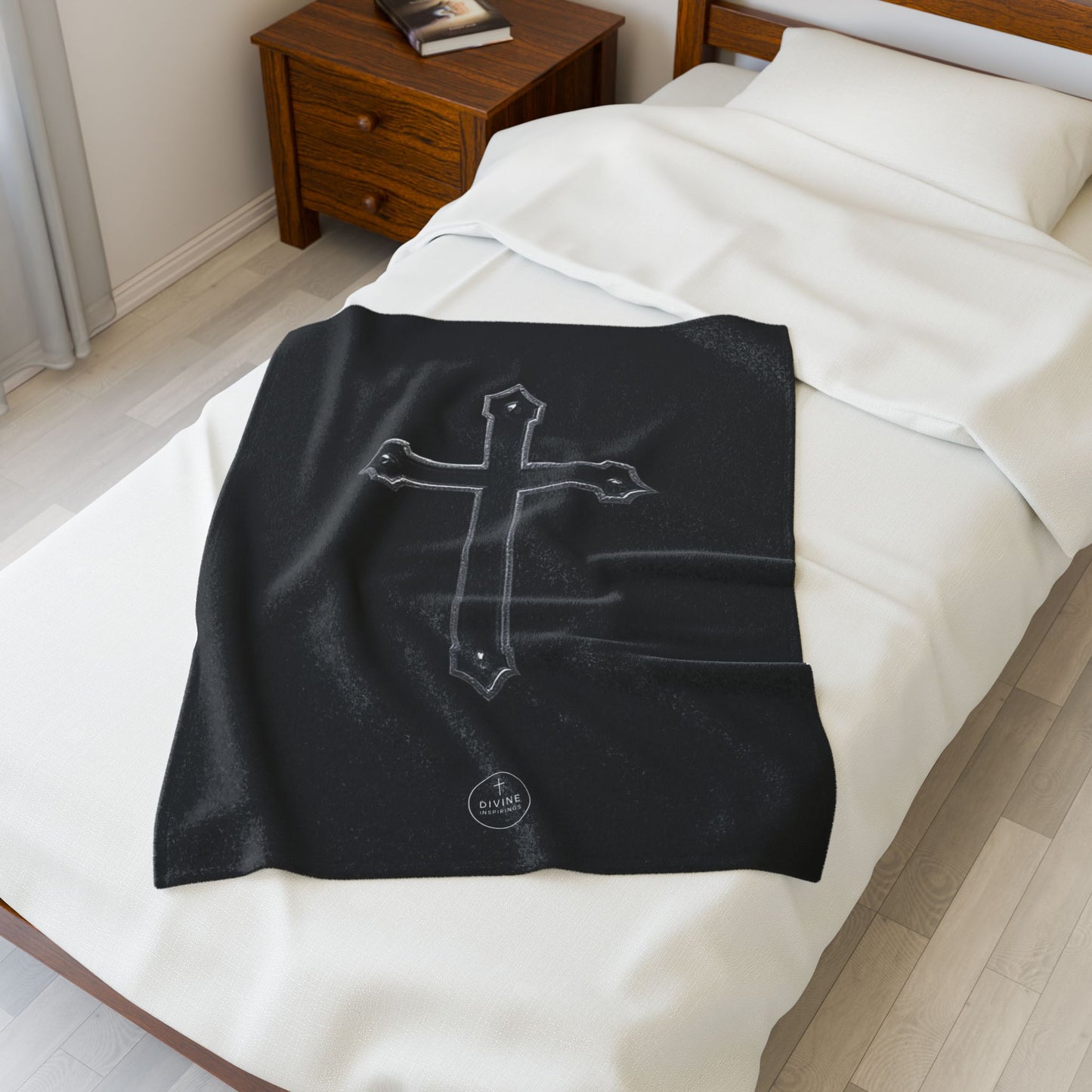 Bold Faith Plush Blanket – Black Cross on Black