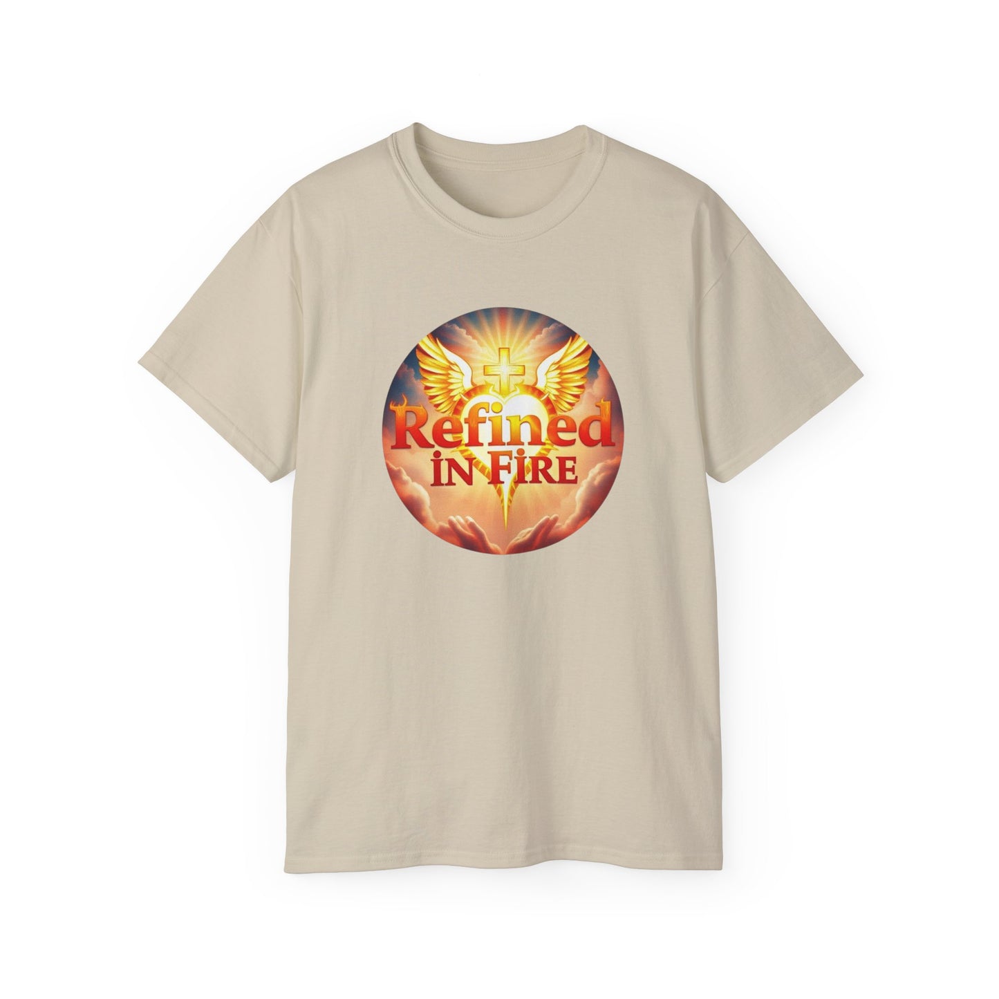 Men’s “Refined in Fire” Christian T-Shirt – Bold Flame Design Faith Tee