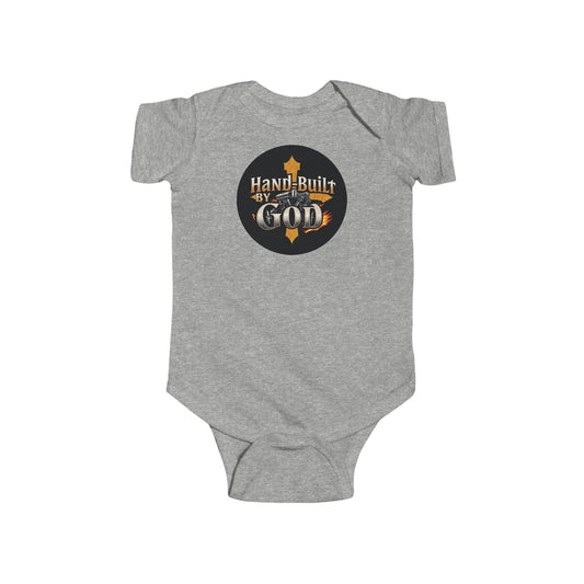 Short Sleeve “Hand Built By God” Baby Boys Onesie – Christian Infant Outfit