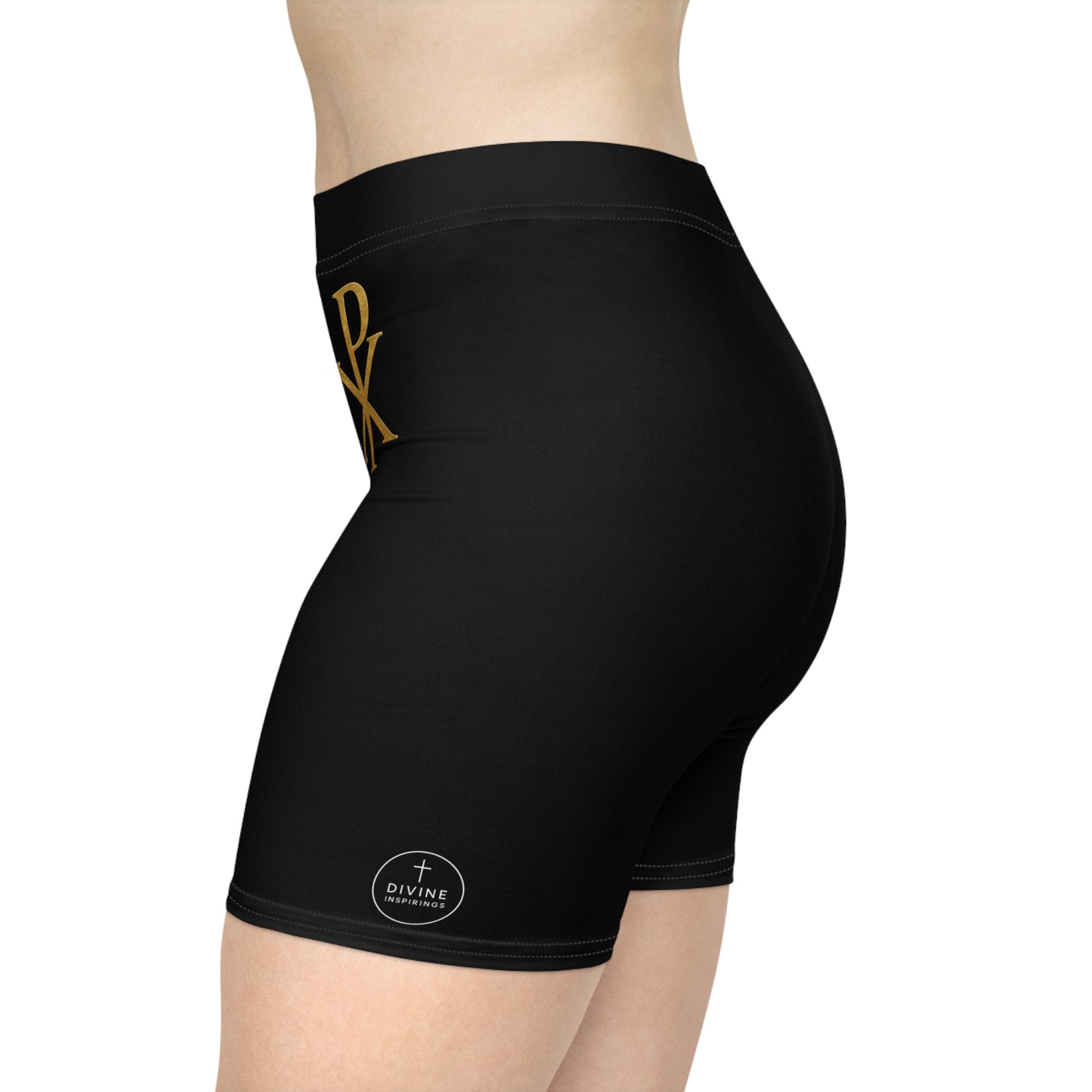 Chi Rho Women’s Biking Christian Shorts in Black – Strength and Victory in Christ