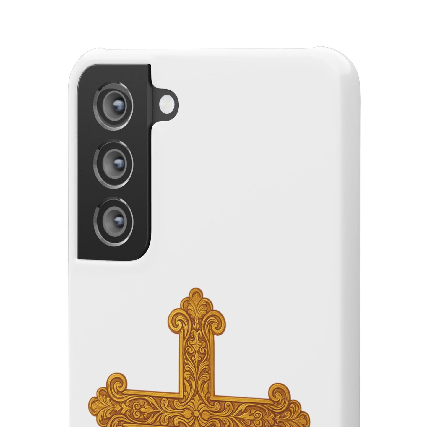 White Samsung Snap Case – Gold Cross Design
