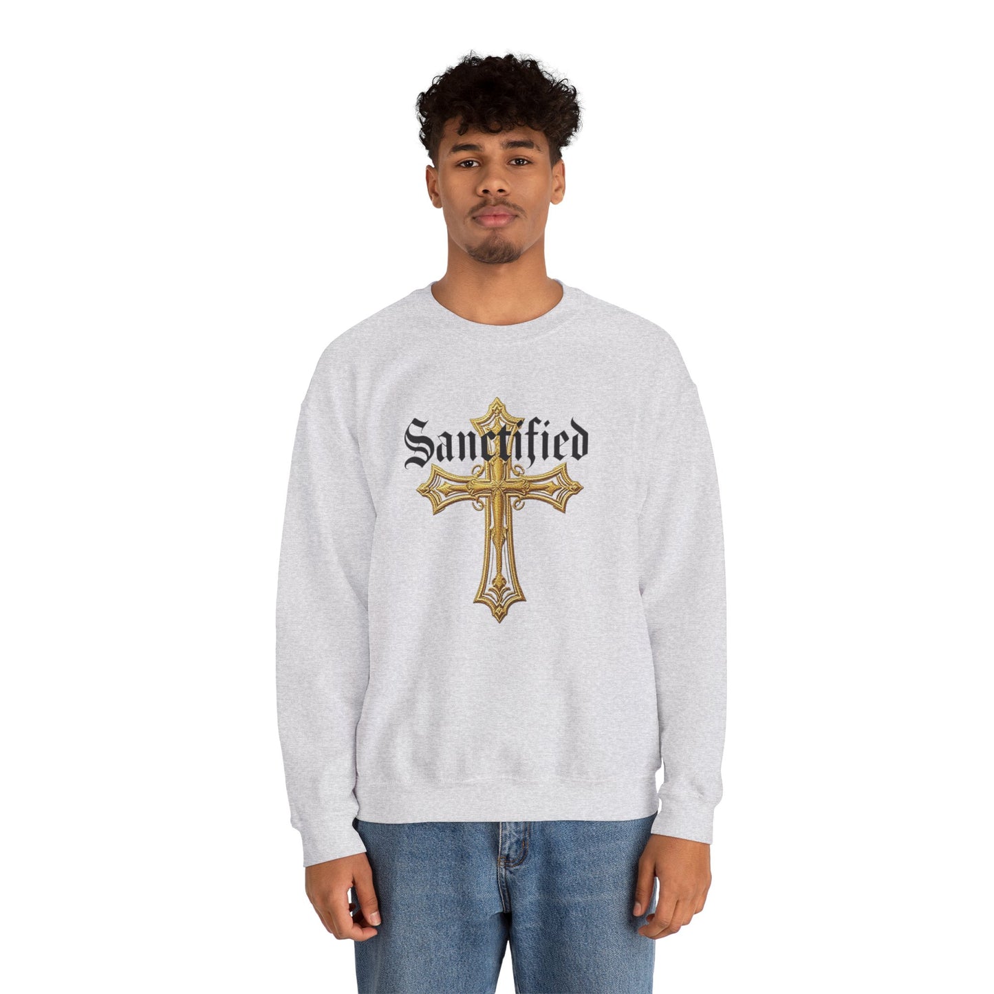 Sanctified Men's Gothic Cross Sweatshirt – Bold Christian Comfort