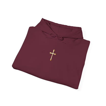 Women’s Gold Cross Hoodie – Christian Faith Hoodie with Front & Back Design