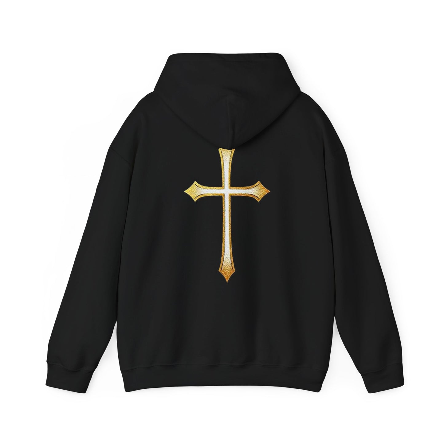 Men’s Gold Cross Hoodie – Bold Christian Faith Hoodie with Front & Back Design