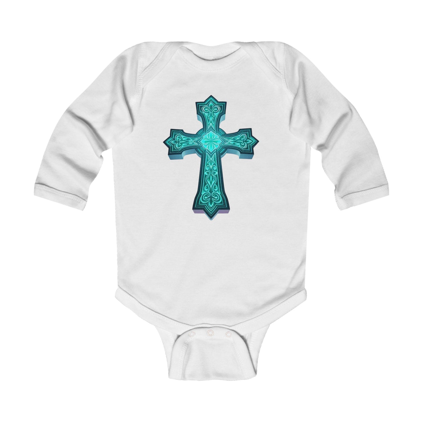 Radiant Light – Infant Long Sleeve Onesie with Cross