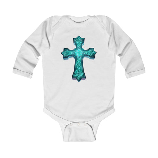 Radiant Light – Infant Long Sleeve Onesie with Cross