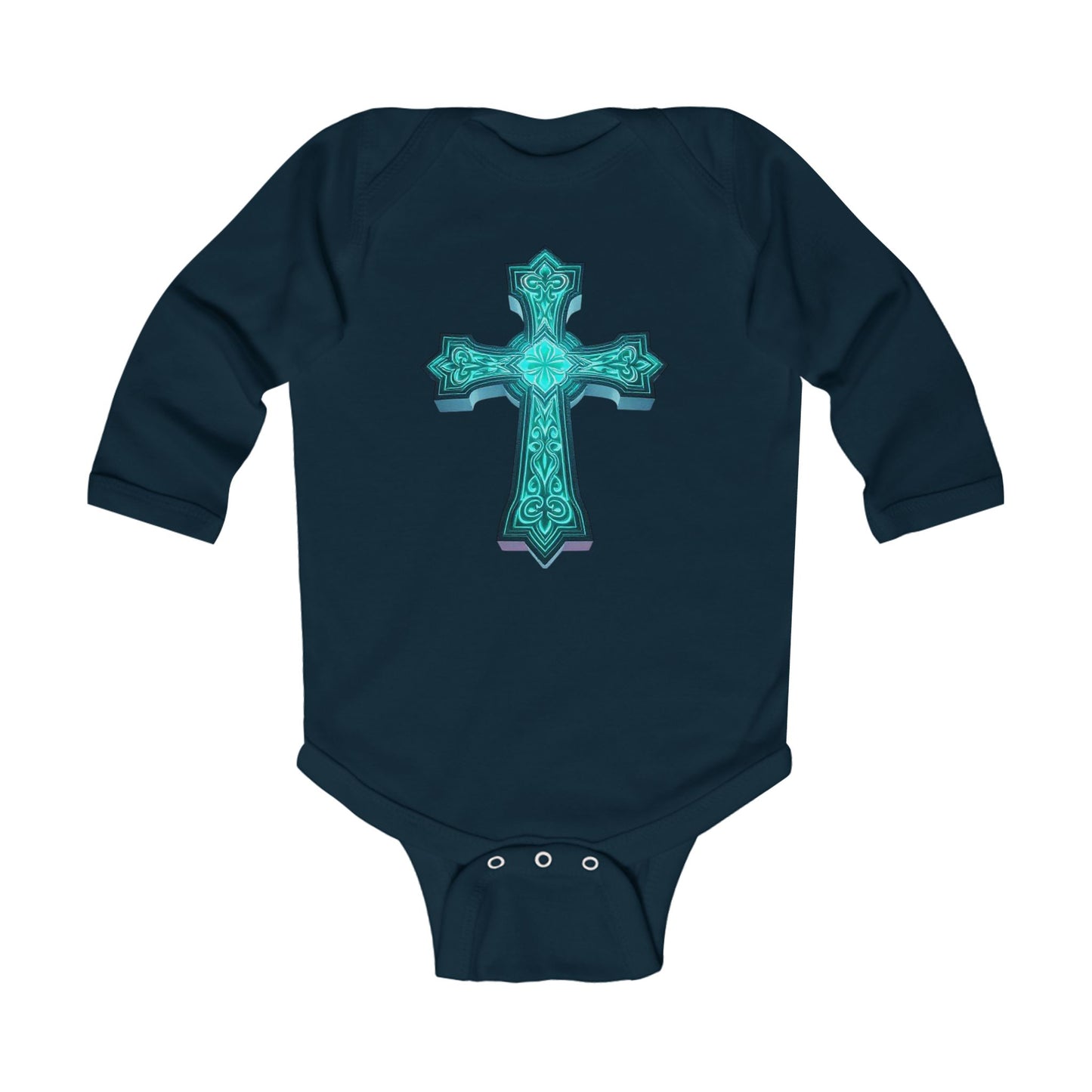 Radiant Light – Infant Long Sleeve Onesie with Cross