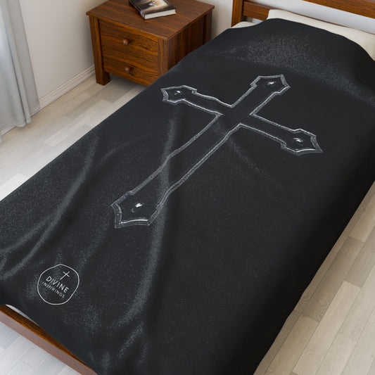 Bold Faith Plush Blanket – Black Cross on Black