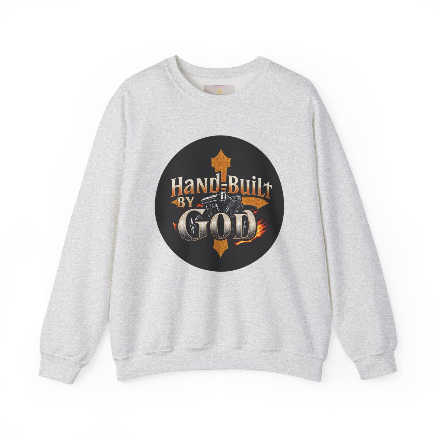 Hand Built by God Men’s Christian Sweatshirt – Cross & Engine Design