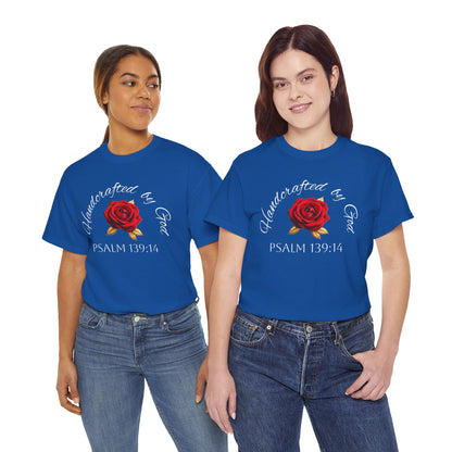 Handcrafted by God (Rose) - Woman's Christian T-Shirt (White Lettering)