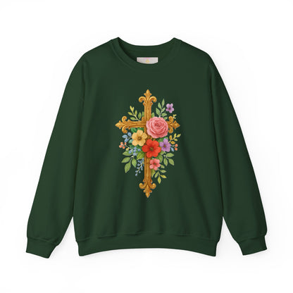 Floral Cross Women’s Sweatshirt – Grace in Full Bloom