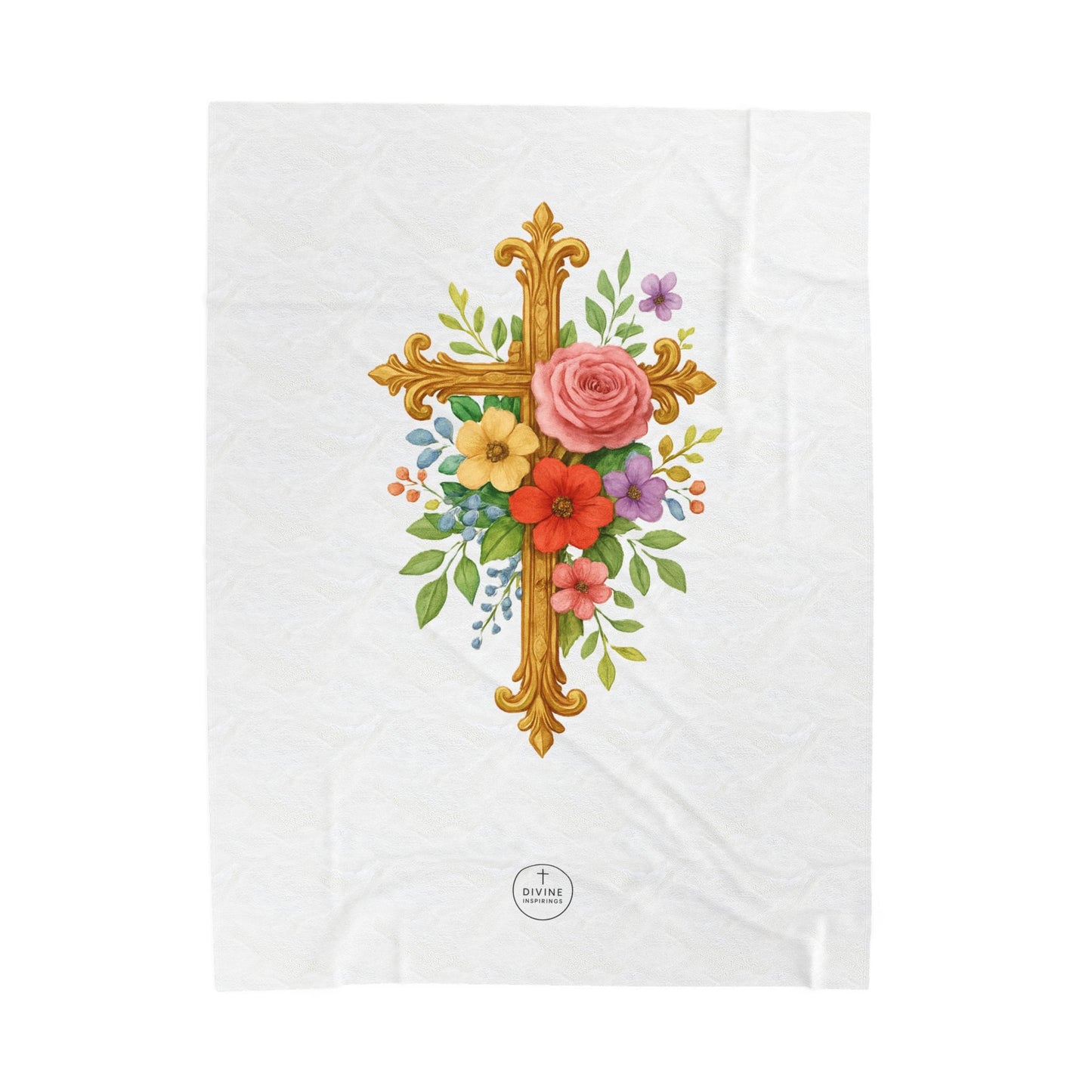 Blooming Faith Plush Blanket – Floral Cross Design
