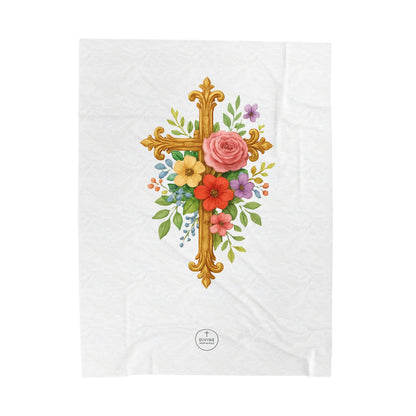 Blooming Faith Plush Blanket – Floral Cross Design
