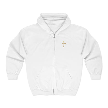 Men’s Modern Gold Cross Zip-Up Hoodie – Everyday Comfort with Faith