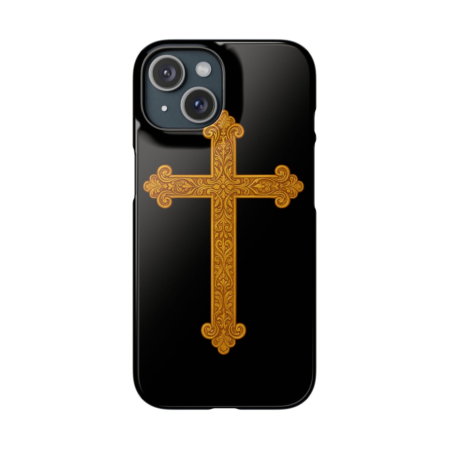 Black iPhone Snap Case – Gold Cross Design